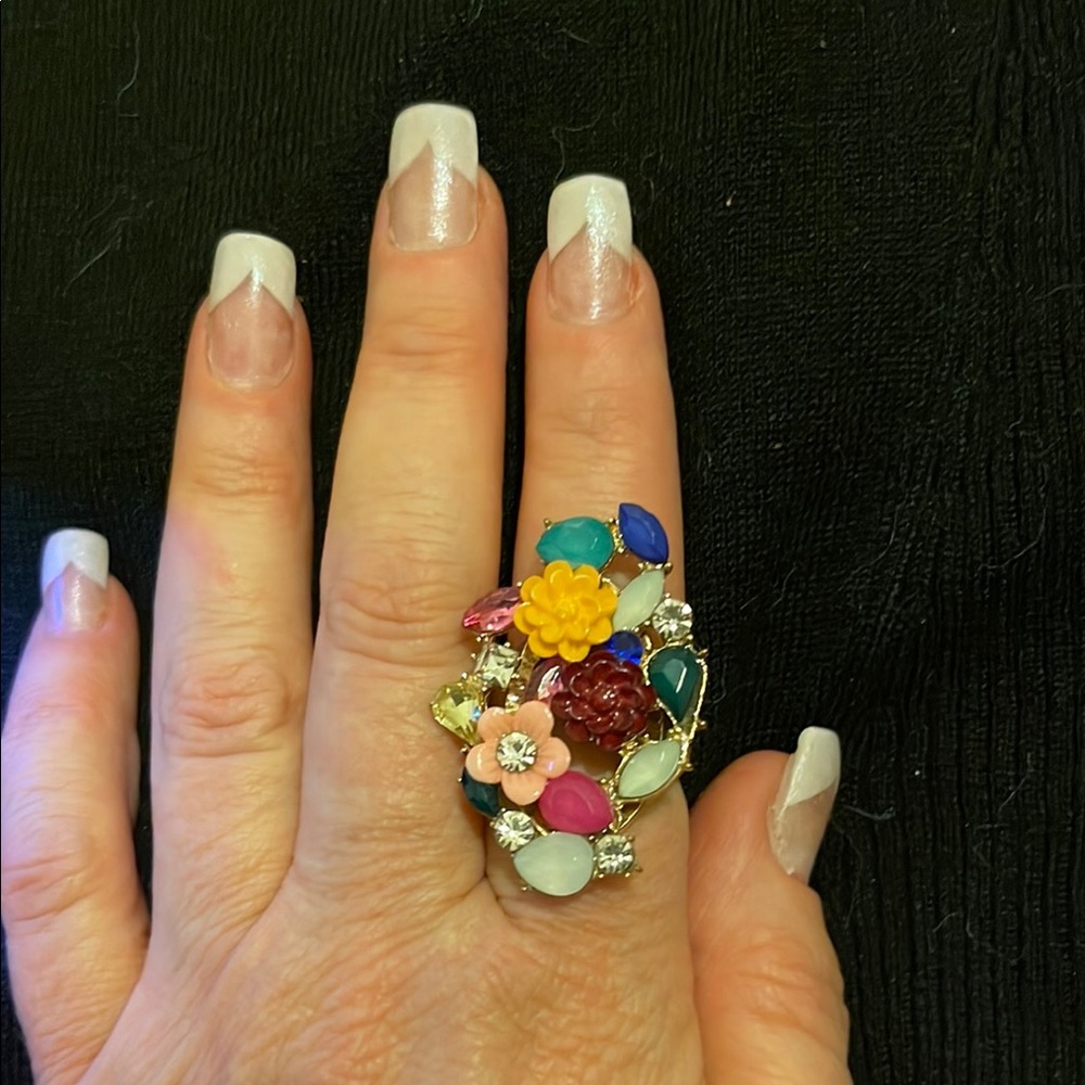 Floral Multicolor Statement Ring